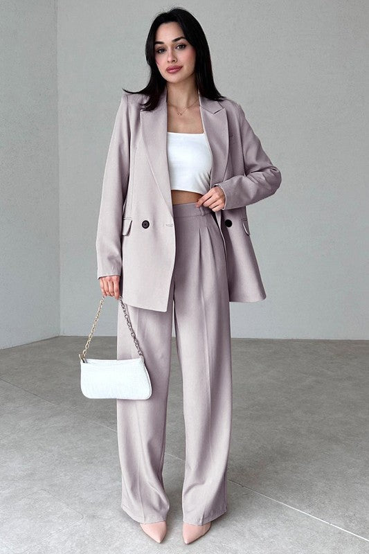 Women's Fashion Grey Blazer & Pants Suit Set