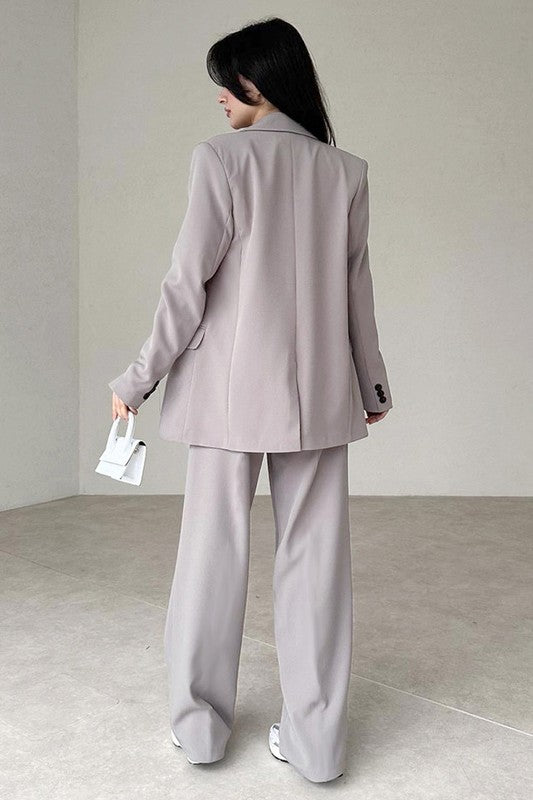 Women's Fashion Grey Blazer & Pants Suit Set