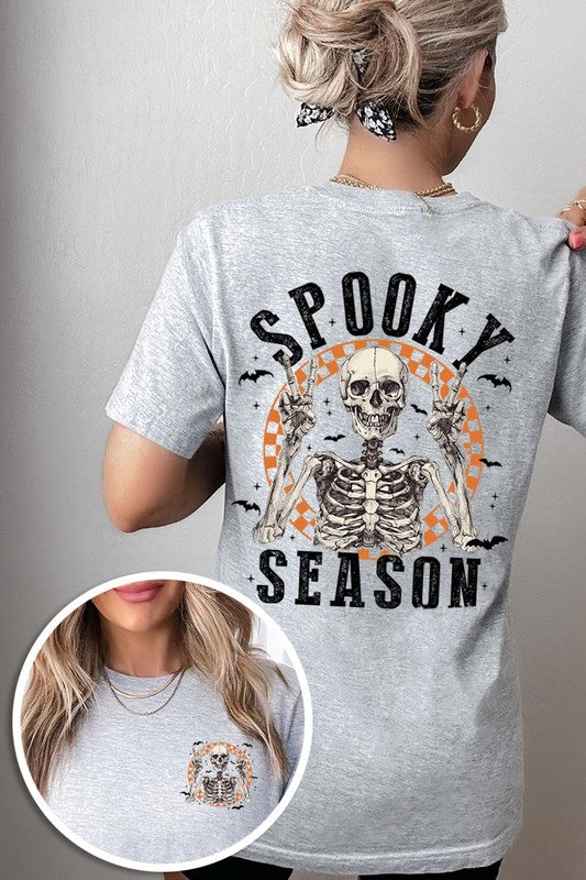 Women's Spooky Season Skeleton Front & Back Graphic T-shirt