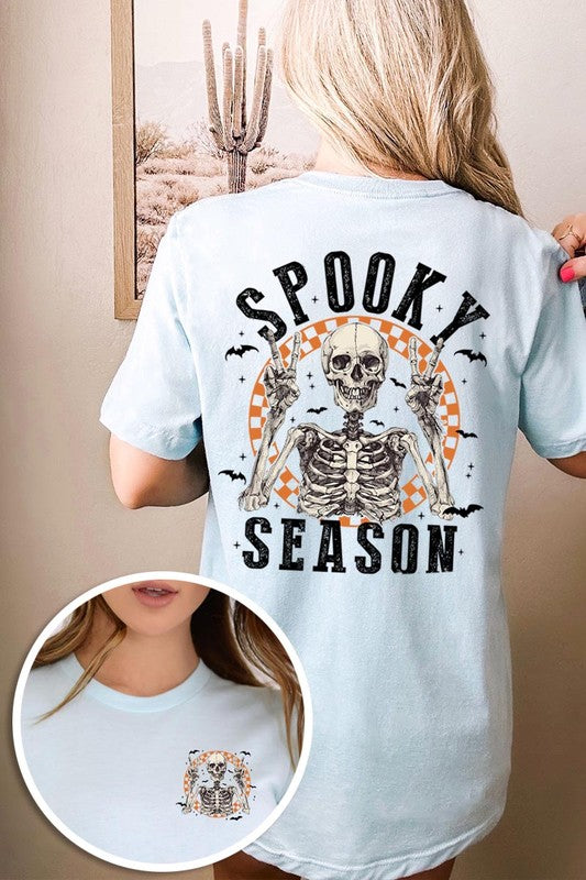 Women's Spooky Season Skeleton Front & Back Graphic T-shirt