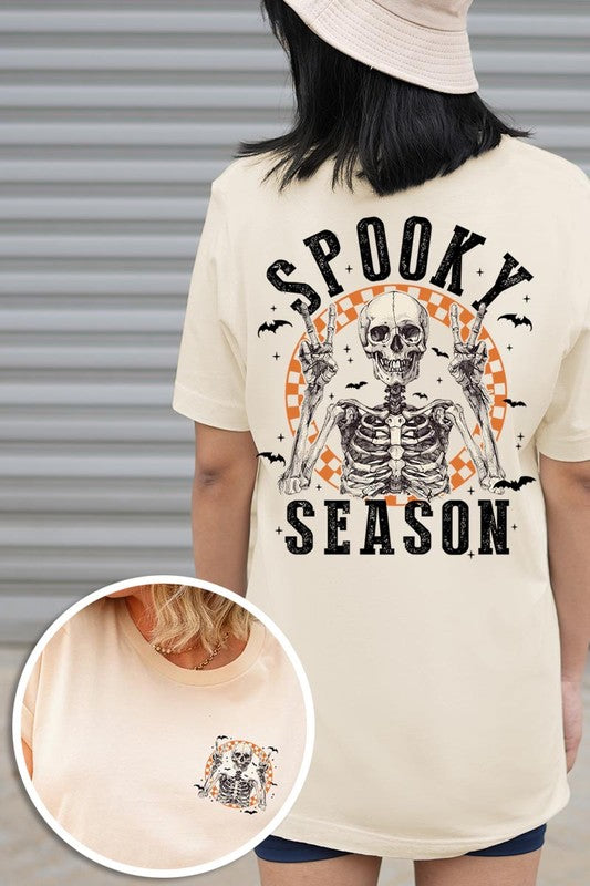 Women's Spooky Season Skeleton Front & Back Graphic T-shirt