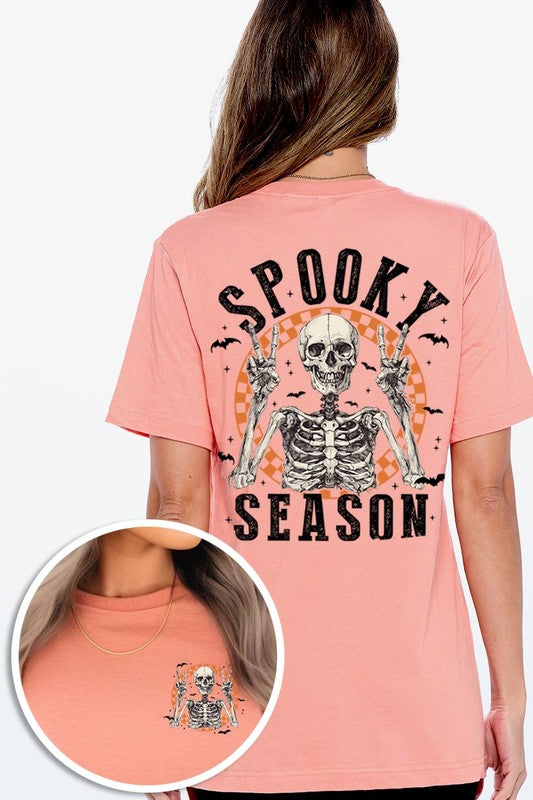 Women's Spooky Season Skeleton Front & Back Graphic T-shirt