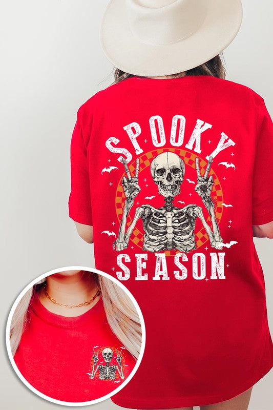 Women's Spooky Season Skeleton Front & Back Graphic T-shirt