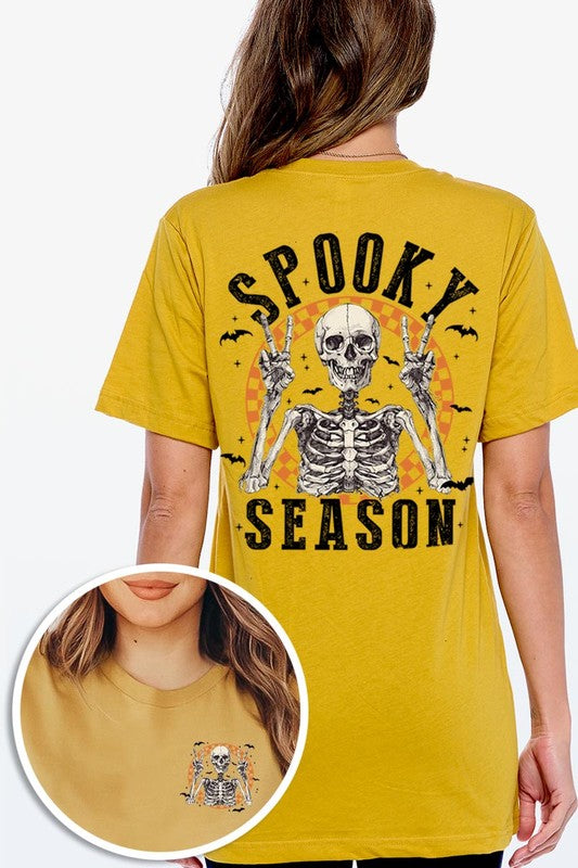 Women's Spooky Season Skeleton Front & Back Graphic T-shirt