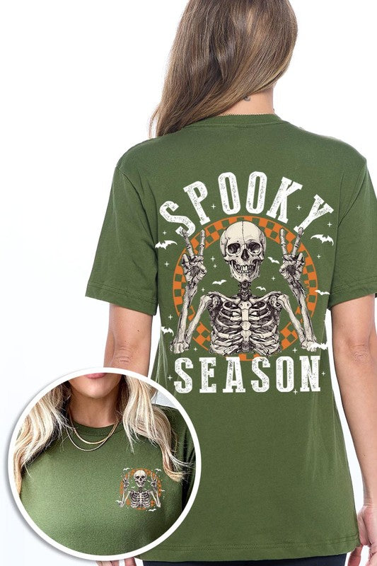 Women's Spooky Season Skeleton Front & Back Graphic T-shirt