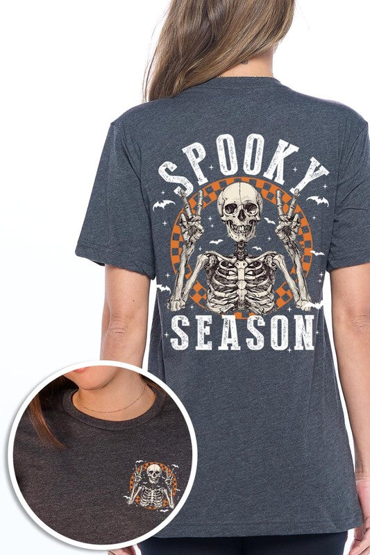 Women's Spooky Season Skeleton Front & Back Graphic T-shirt