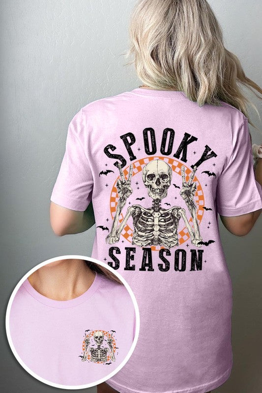 Women's Spooky Season Skeleton Front & Back Graphic T-shirt