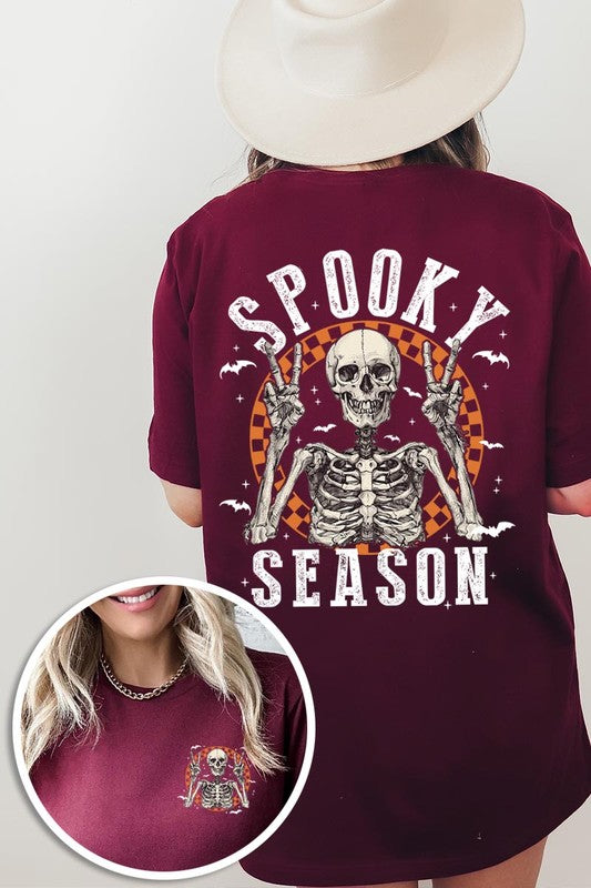 Women's Spooky Season Skeleton Front & Back Graphic T-shirt