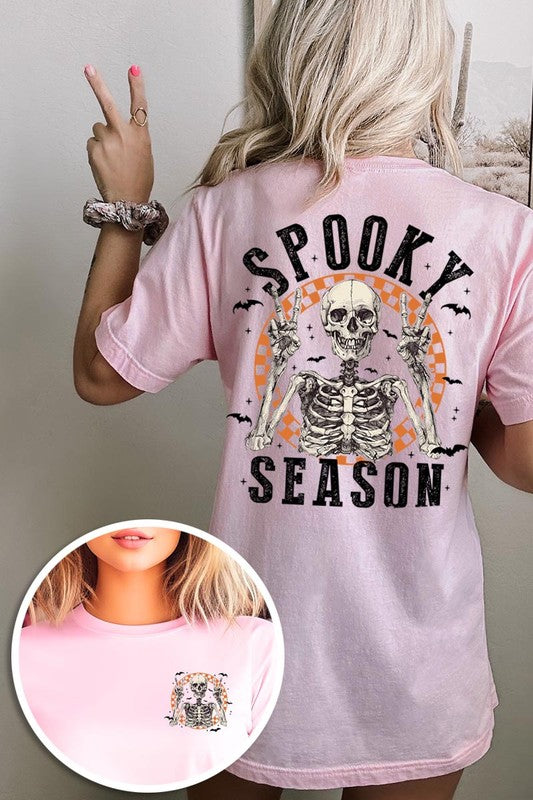 Women's Spooky Season Skeleton Front & Back Graphic T-shirt