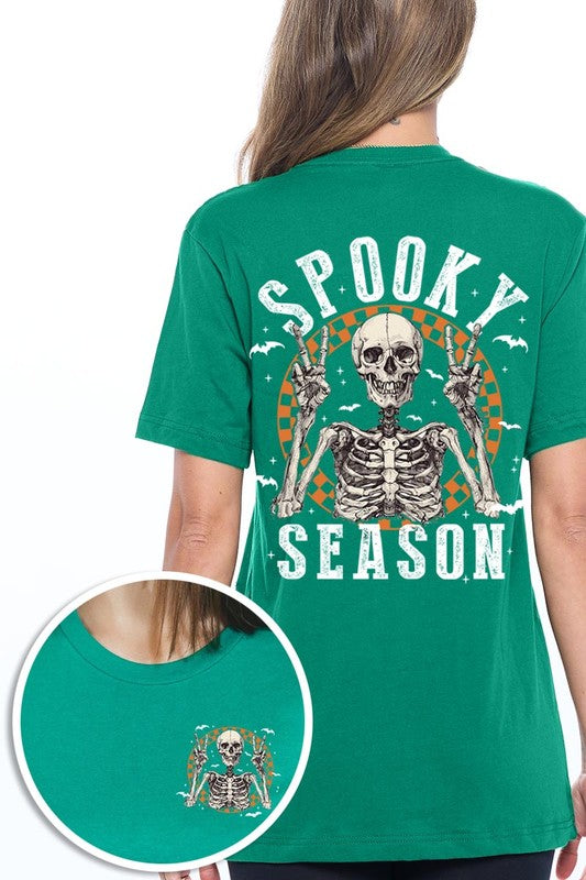 Women's Spooky Season Skeleton Front & Back Graphic T-shirt