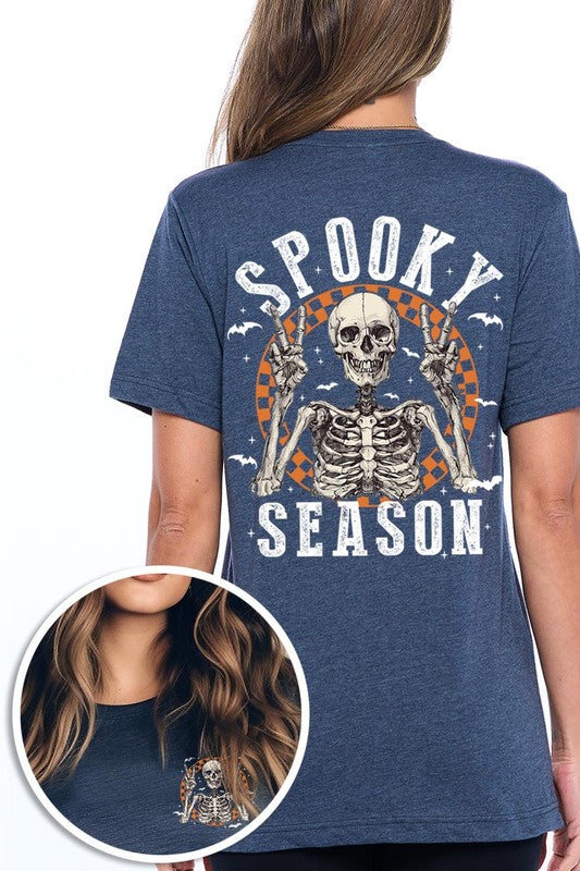 Women's Spooky Season Skeleton Front & Back Graphic T-shirt