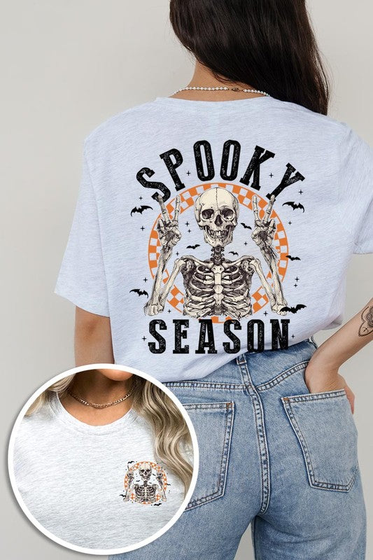 Women's Spooky Season Skeleton Front & Back Graphic T-shirt