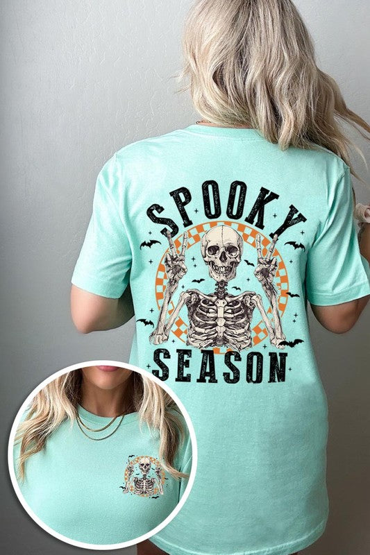 Women's Spooky Season Skeleton Front & Back Graphic T-shirt