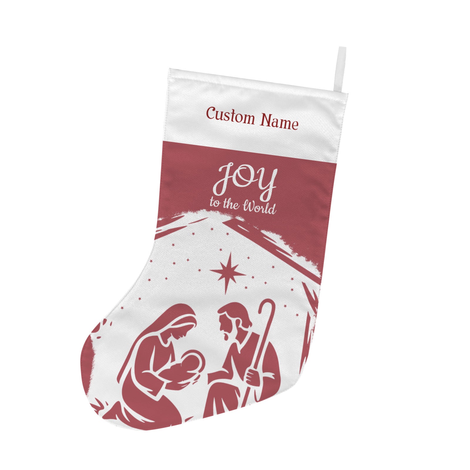 Personalizable Red Joy to the World Christmas Stocking (Made in USA)