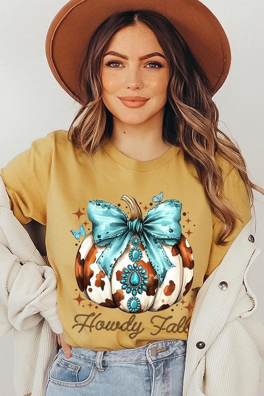 Women's Howdy Fall Western Pumpkin Graphic T-shirt