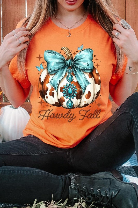 Women's Howdy Fall Western Pumpkin Graphic T-shirt