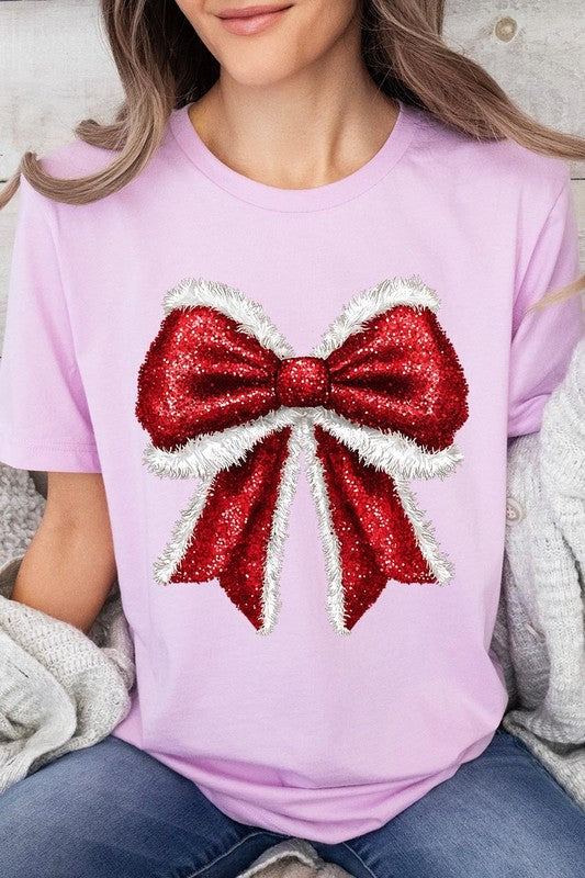 Women's Christmas Bow Decoration Graphic T-shirt