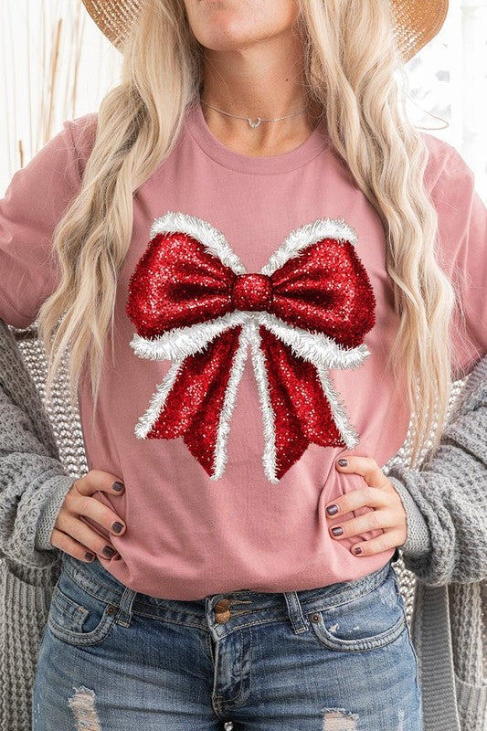 Women's Christmas Bow Decoration Graphic T-shirt