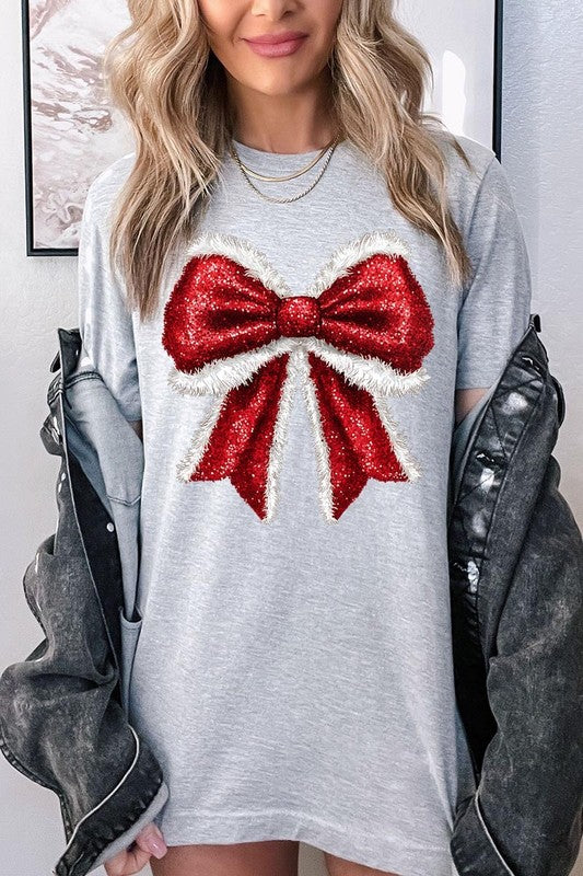 Women's Christmas Bow Decoration Graphic T-shirt