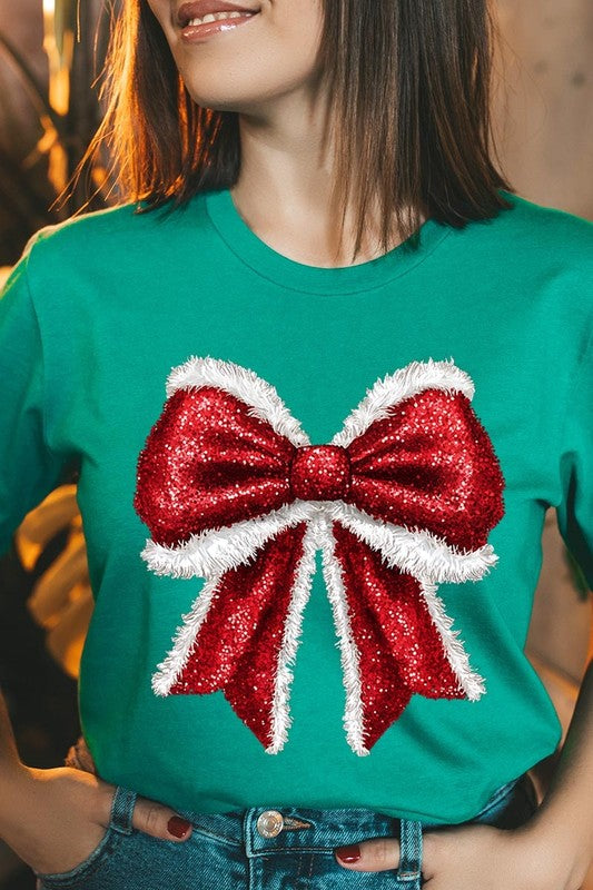 Women's Christmas Bow Decoration Graphic T-shirt