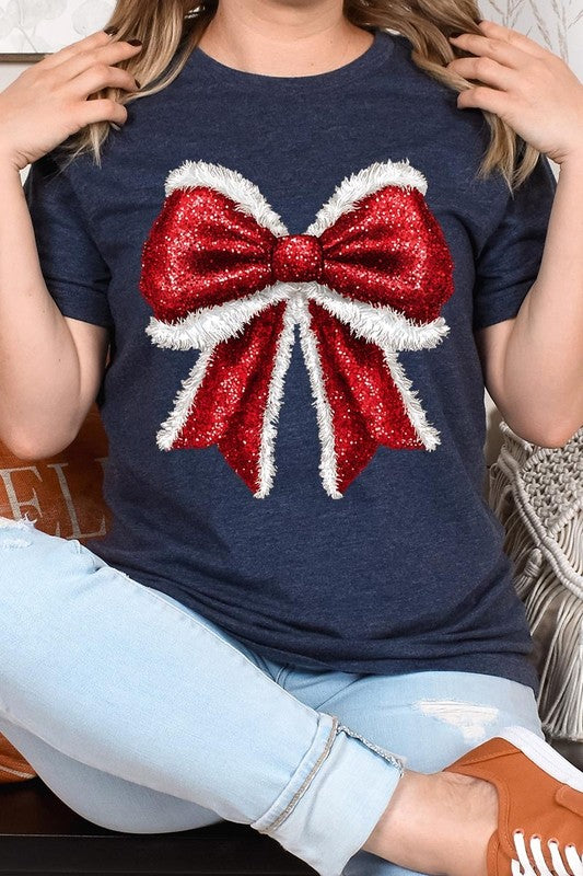 Women's Christmas Bow Decoration Graphic T-shirt