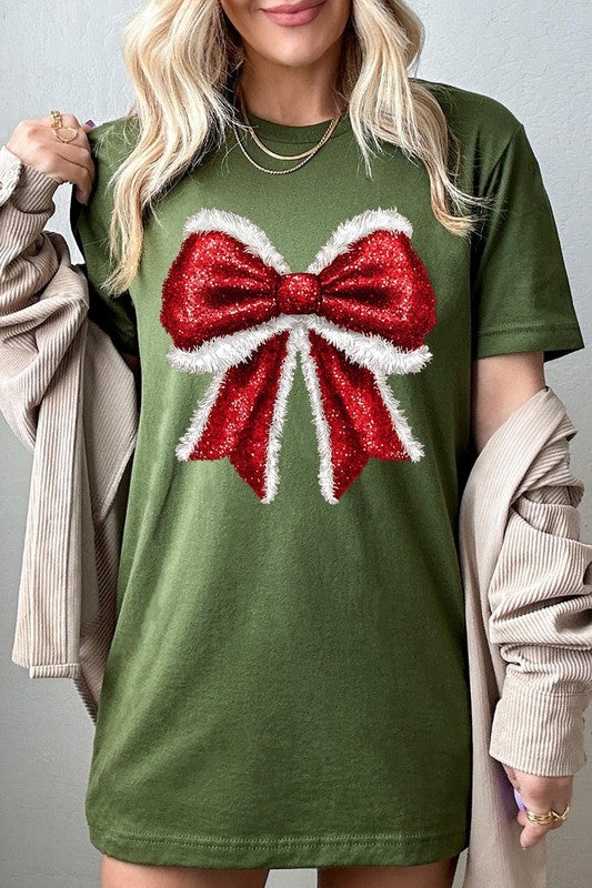 Women's Christmas Bow Decoration Graphic T-shirt