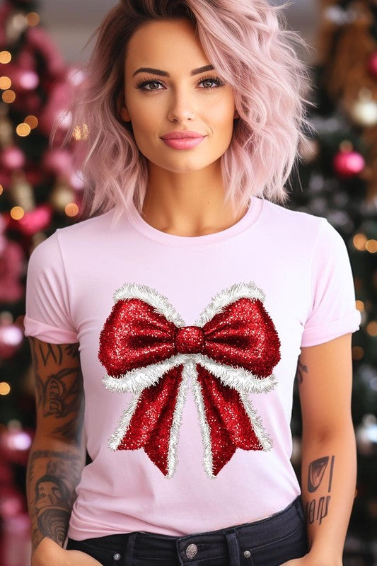 Women's Christmas Bow Decoration Graphic T-shirt