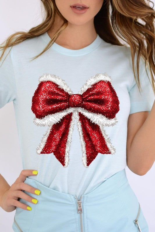 Women's Christmas Bow Decoration Graphic T-shirt