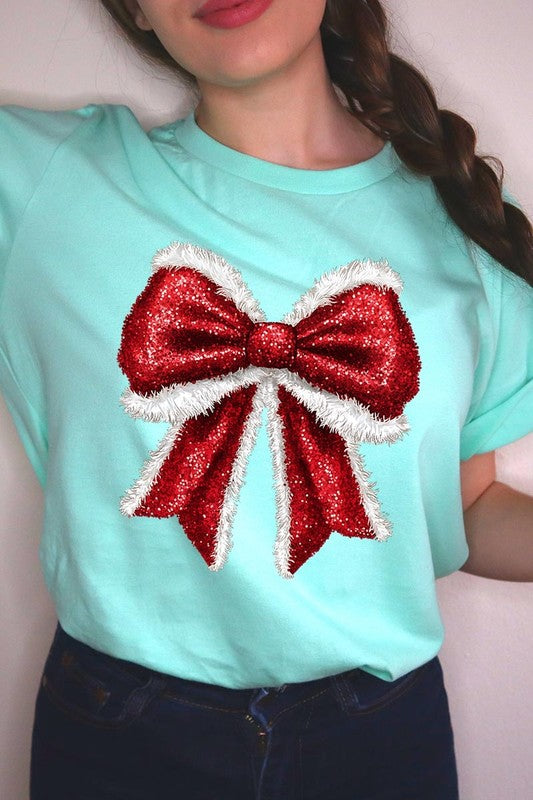 Women's Christmas Bow Decoration Graphic T-shirt