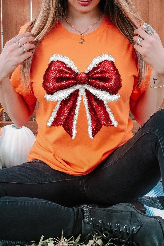 Women's Christmas Bow Decoration Graphic T-shirt