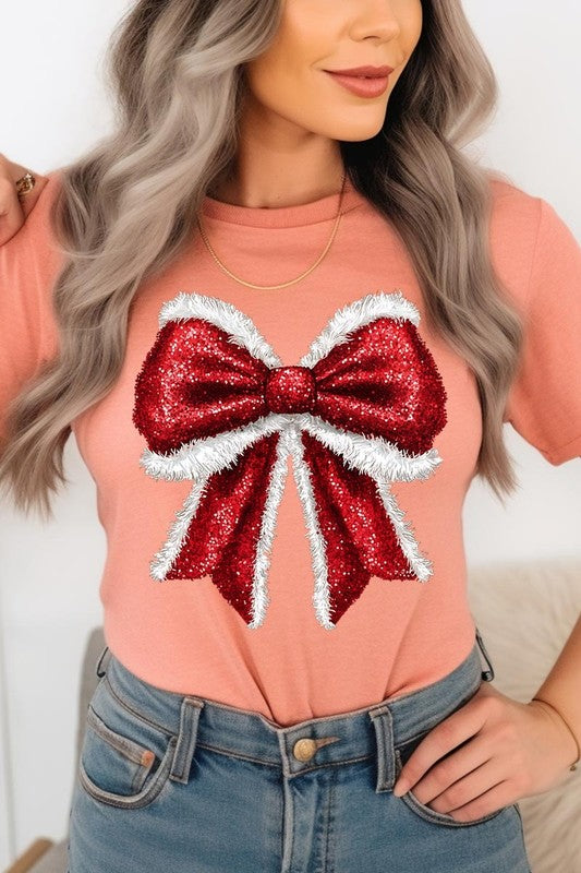 Women's Christmas Bow Decoration Graphic T-shirt