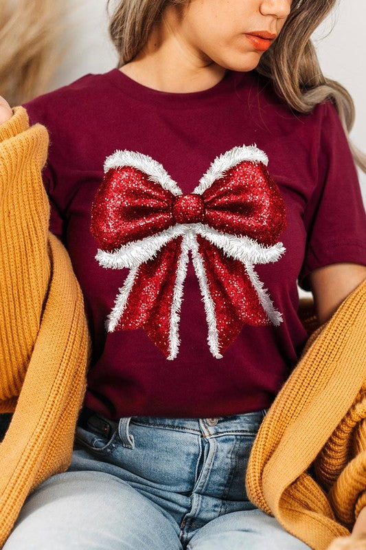 Women's Christmas Bow Decoration Graphic T-shirt