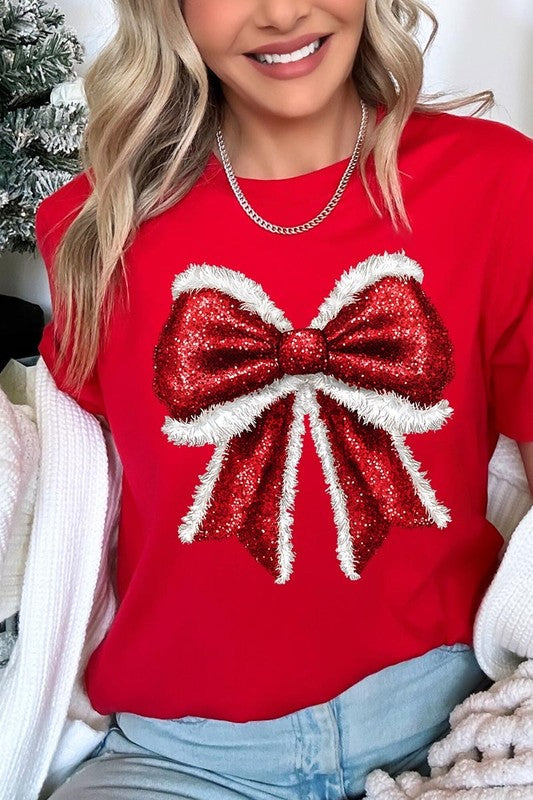 Women's Christmas Bow Decoration Graphic T-shirt