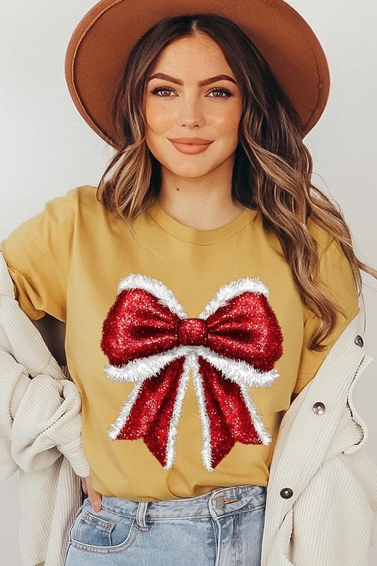 Women's Christmas Bow Decoration Graphic T-shirt