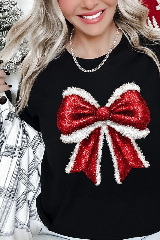 Women's Christmas Bow Decoration Graphic T-shirt