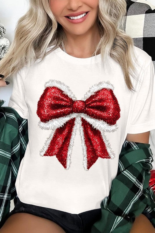 Women's Christmas Bow Decoration Graphic T-shirt