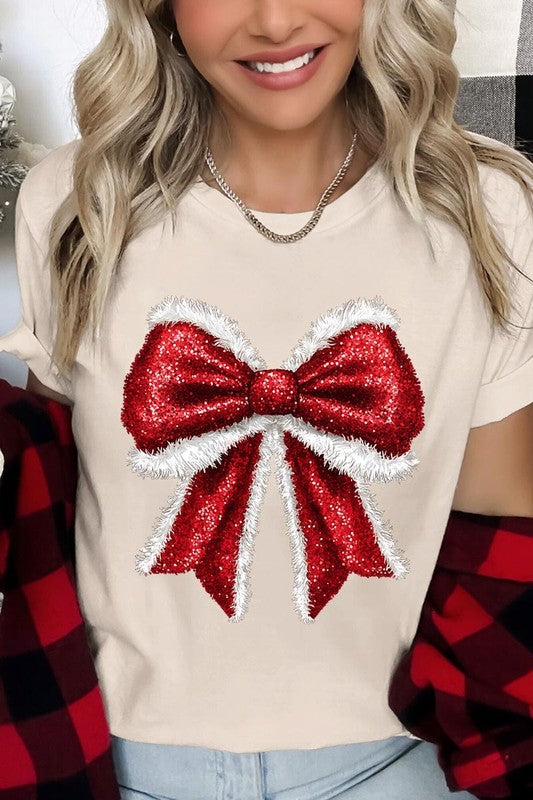 Women's Christmas Bow Decoration Graphic T-shirt