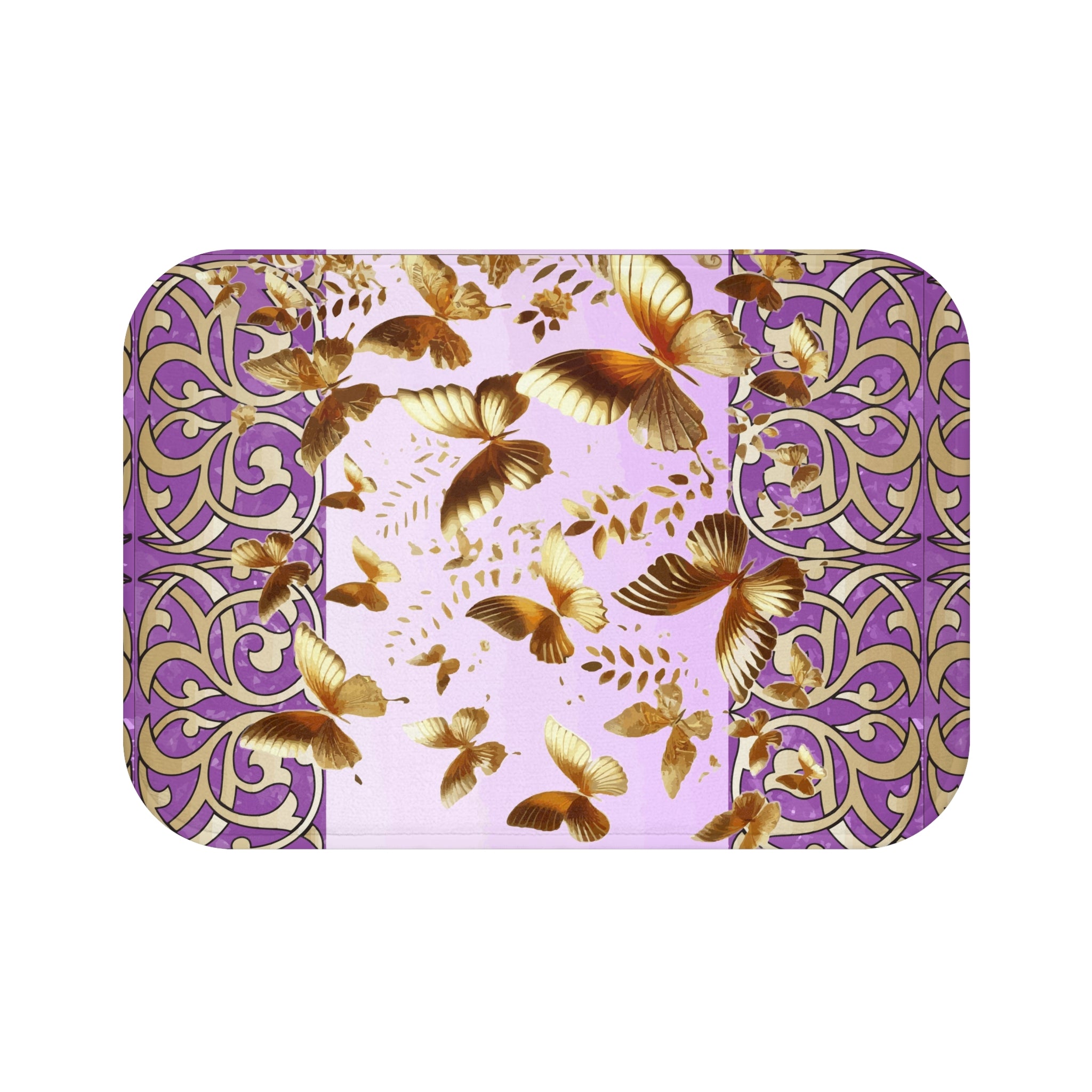 Golden Butterflies Flying Away Bath Mat