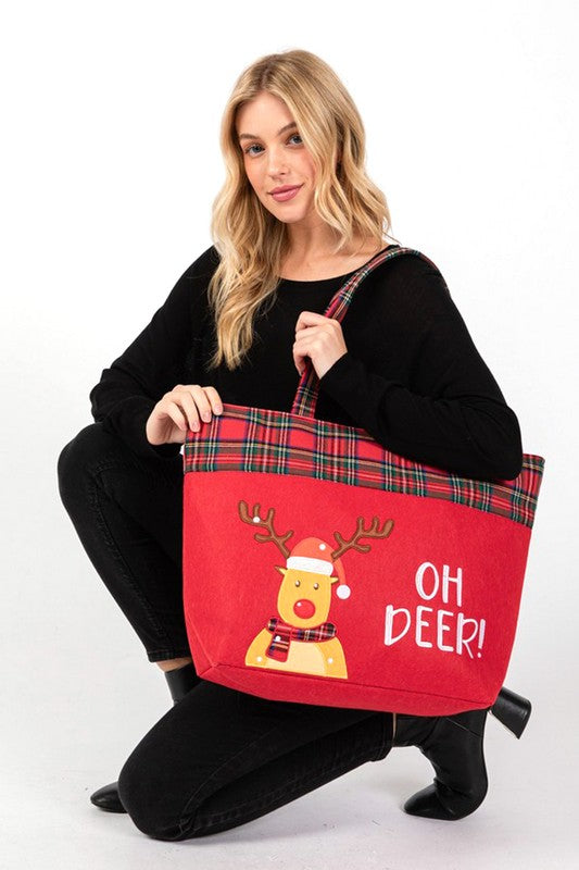 Oh Deer Red Christmas Oversize Tote Bag