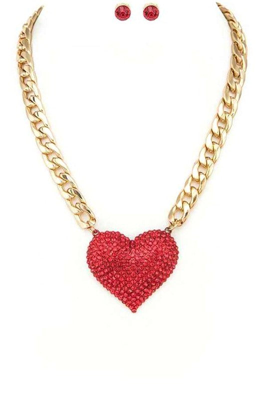 Crystal Heart Statement Necklace Set