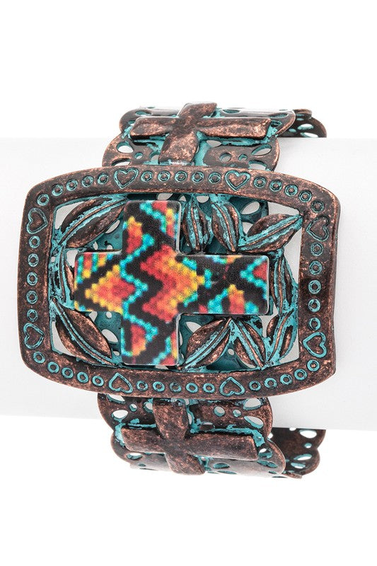 Aztec Print Western Oversize Cuff Bangle Bracelet