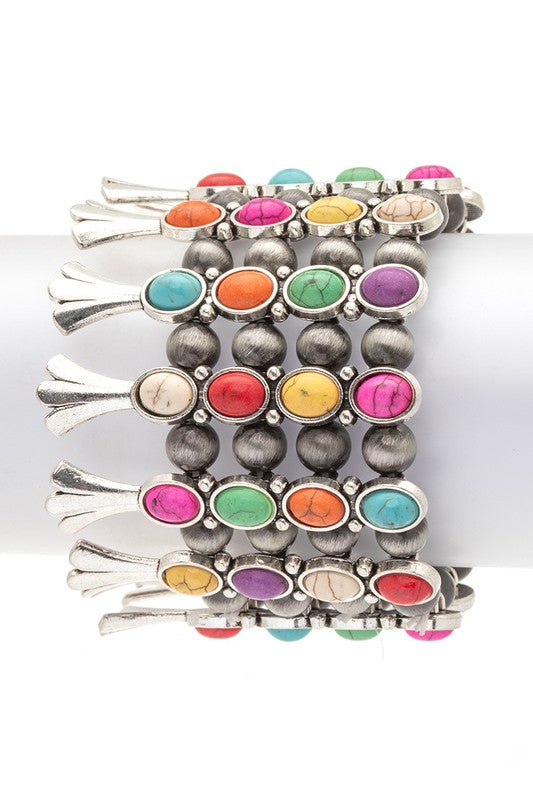 Colorful Western Statement Stretch Stone Bracelet