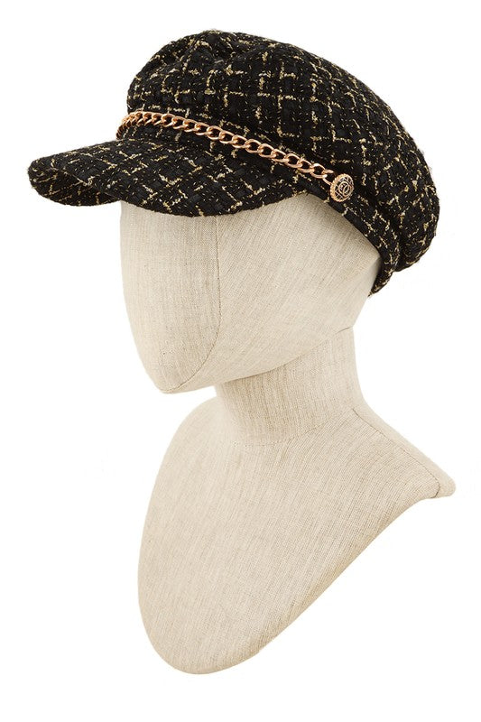 Women's Tweed Beret Chain Hat