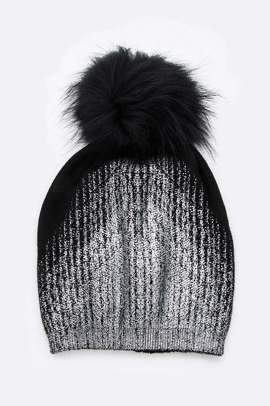 Metallic Cashmere Fur Pom Pom Beanie