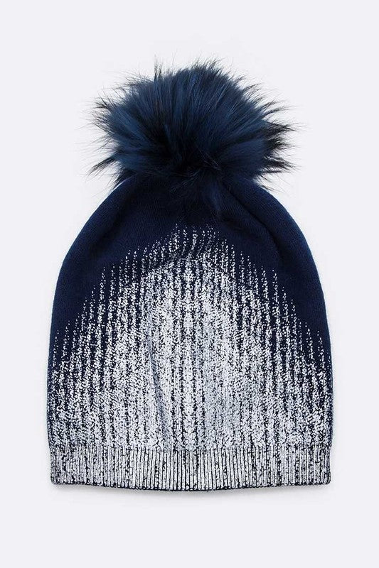 Metallic Cashmere Fur Pom Pom Beanie