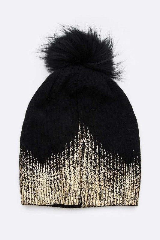 Metallic Cashmere Fur Pom Pom Beanie