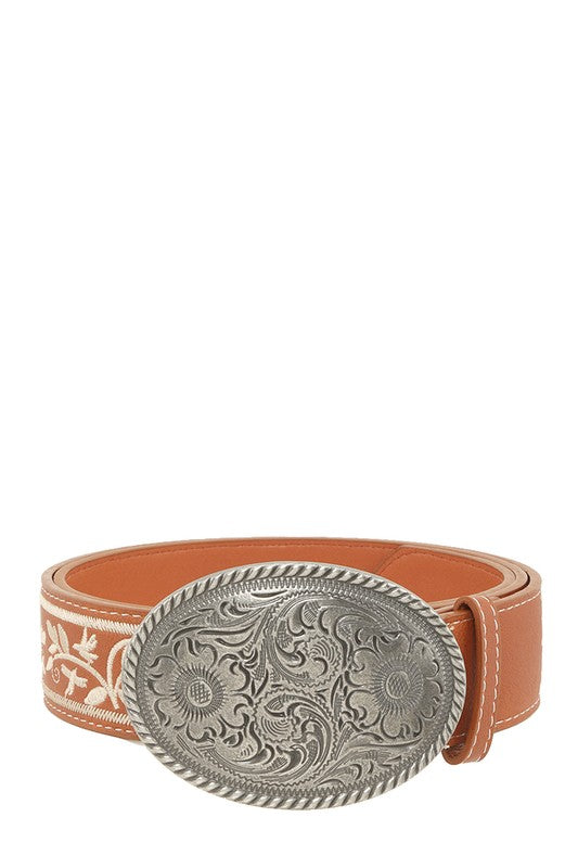 Women's Metal Oval Buckle Flower Belt