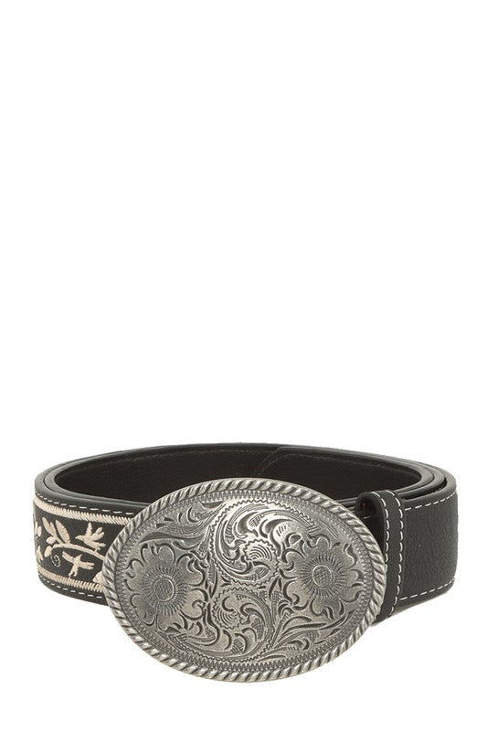 Women's Metal Oval Buckle Flower Belt