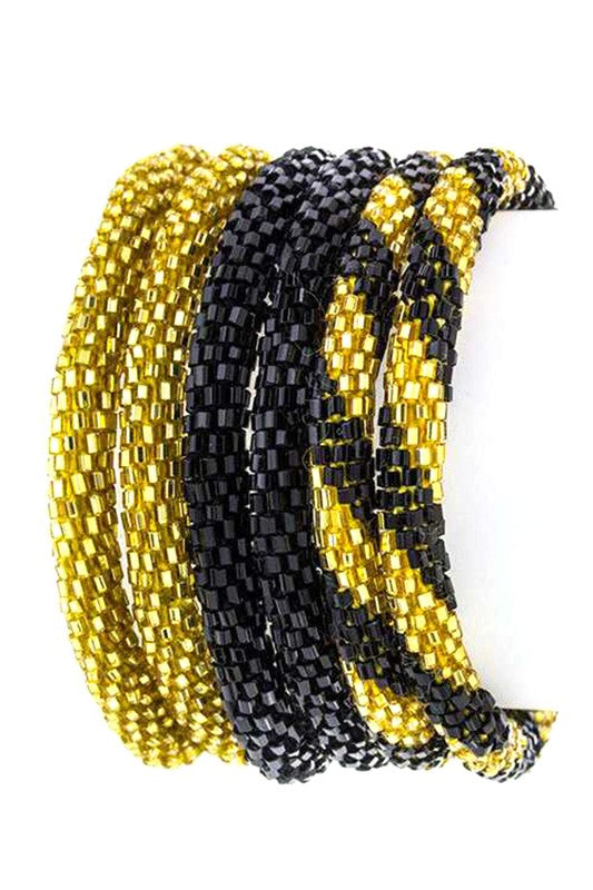 Black & Gold Nepal Roll Up Bracelet Set