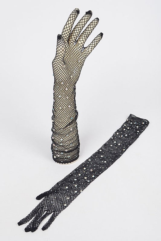 Women's Rhinestone Accent Mesh Elegant Formal Gloves